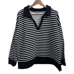 T by Talbots Collared Sweatshirt 1X Pullover Nautical Coastal Beachy Navy Stripe